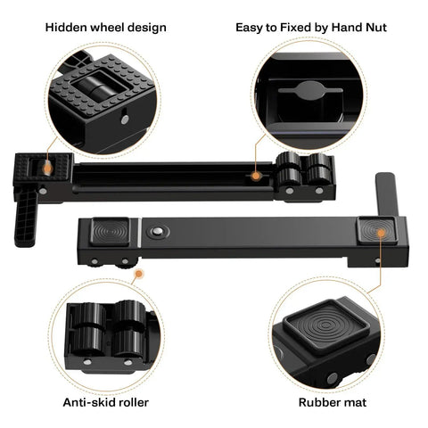 Heavy Duty Appliance Rollers With Extendable Sliders And Liftable Washing Machine Base Black With Anti Slip Pads And Durable Wheels