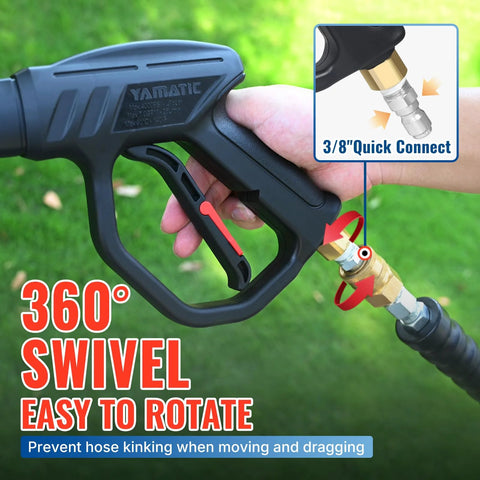 YAMATIC 43-inch pressure washer gun wand, black with red trigger, 360-degree swivel, 3/8" quick-connect, M22 coupler.