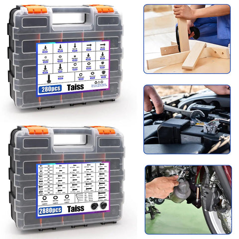 All In One Flange Bolt And Screw Kit With 3160 Pieces, Taiss Brand, 42 Sizes M2 to M10, toolbox, woodworking and automotive use