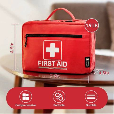 Grab And Go All Purpose First Aid Kit For Home And Office Ready For Emergencies With Thermometer Ice Packs Burn Gel Bandages And Antibiotics