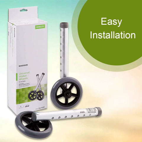 Lightweight 5 Inch Caster Wheels For Walkers converts traditional walkers to rolling walkers, no tool required install, 1 pair