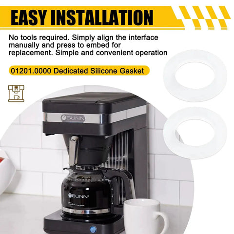 Replacement Silicone Tank Inlet Gasket Set 3 Pack For Coffee Makers And Water Bottles Fits Popular Drip Machines shown near coffee maker