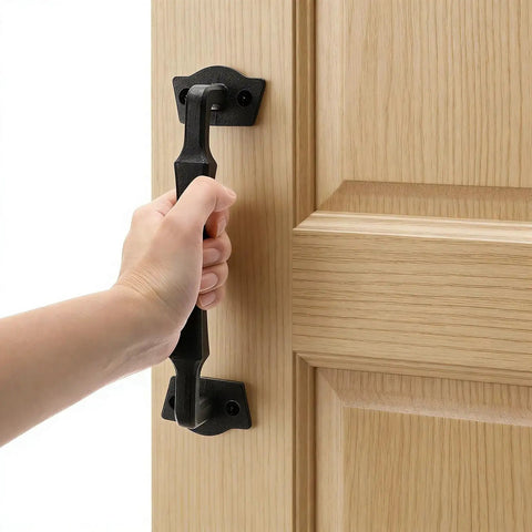10 Inch Sliding Barn Door Handle Matte Black Cast Iron Door Pull for fence gate garage shed closet cabinet pantry screws included.
