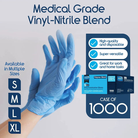 Nitrile Vinyl Blend Exam Gloves Disposable Latex Free For Food Prep And Cleaning, medical-grade, multiple sizes, case of 1000