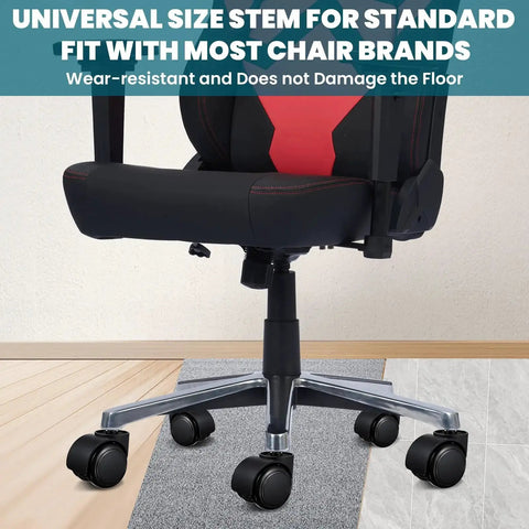 Five Pack 2 Inch Office Chair Wheels Heavy Duty Replacement Silent Rubber Caster Wheels installed on chair base on hardwood floor