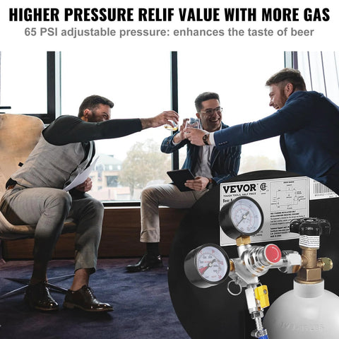 VEVOR double-gauge CO2 regulator with 0-60 PSI gauges, brass fittings, CGA320 for draft beer homebrew