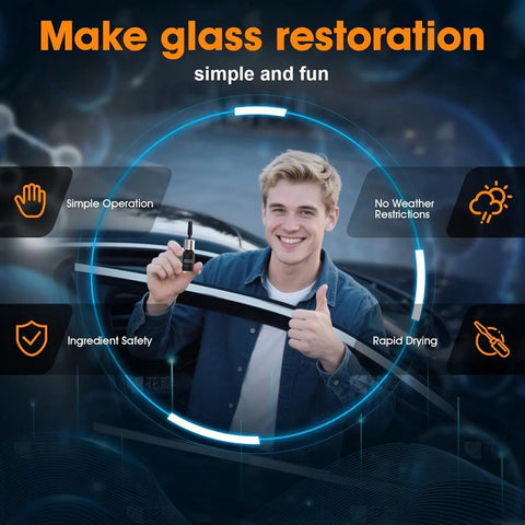 Person demonstrating the 2 Pack Windshield Repair Kit With Enhanced Injection Head For Scratches Cracks And Star Shaped Chips For Fast Fix Clear Results And Easy DIY Repair For Damaged Glass.