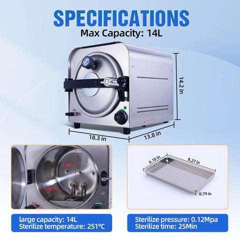 Autoclave DACAT-RICHFU TR250E 14L, stainless steel, Amazon home-use unit with front latch and control knob.