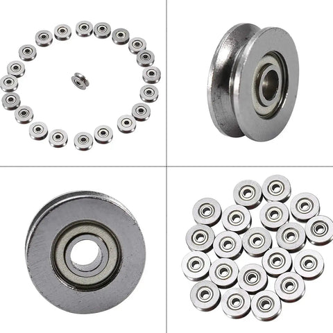 V Groove Bearings Pack Of 20 V623ZZ Guide Pulleys 3x12x4mm Miniature Carbon Steel Bearings arranged in patterns