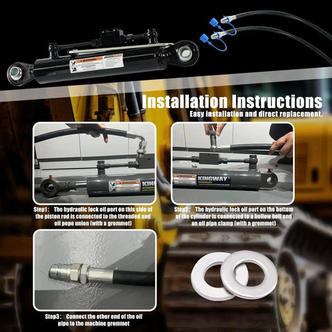 Installation instructions for Hydraulic Top Link Cat 1-1 With Locking Block 18 1/8 To 26 3/8 In Check Valves, showing connection steps.