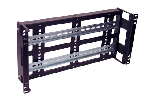 5U Rackmount DIN Rail Panel with 3.78 inch low profile depth built tough from 14 gauge steel, removable DIN rail, black finish