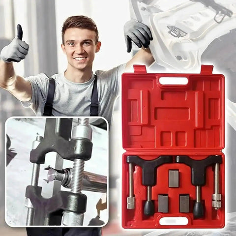 Half Shaft Sleeve Thread Repair Tool Kit in red case with tools and close-up of external bolt thread restorer.