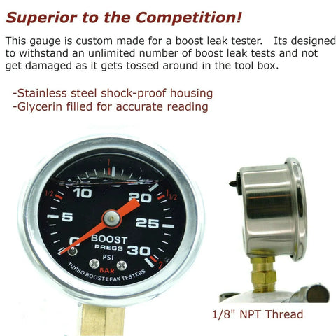 Turbo Boost Leak Tester Shop Kit For Universal Intake Charge Pipe Pressure Test 30 PSI Boost Gauge with steel housing