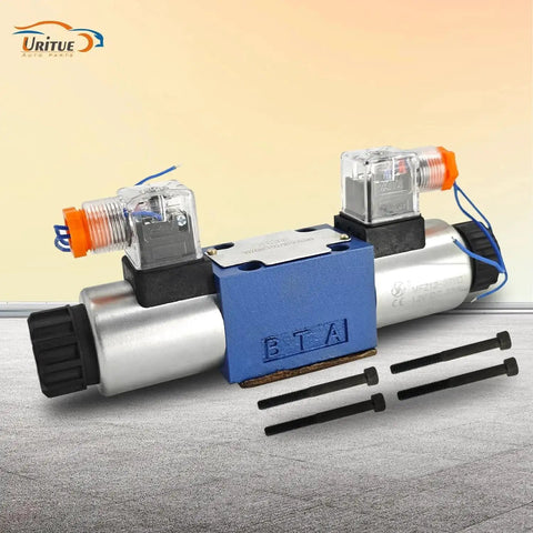 Electric Hydraulic Directional Control Solenoid Valve 12V DC D03 NG6 21 GPM 4560 PSI with 30W DC coil, shown with bolts.