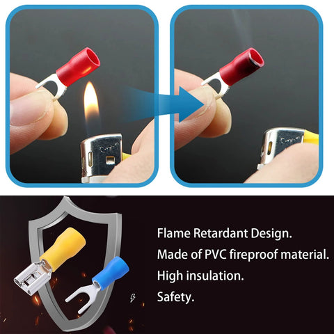 Feggizuli 280PCS Crimp Connectors kit with 2.8/4.8/6.3mm spade terminals; red, yellow, blue insulated PVC connectors