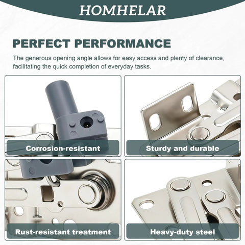 Soft Close Pivot Hinges With Screws For Closets, Bookcases, Cabinets And Sink TipOut Doors 50 Degree Opening Model LD022050SC shown in four detailed sections.
