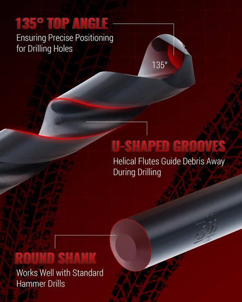 Close-up of a drill bit from Heavy Duty SAE Helicoil Thread Repair Kit With HSS Drill Bits And Taps, showing 135° angle and U-shaped grooves.