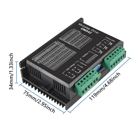 DM542 Stepper Motor Driver dimensions, side view. 4 Pack DM542 Stepper Motor Drivers For CNC Machines, 2 Phase Digital Microstep Controllers, 20 To 50V DC, 4.2A Max