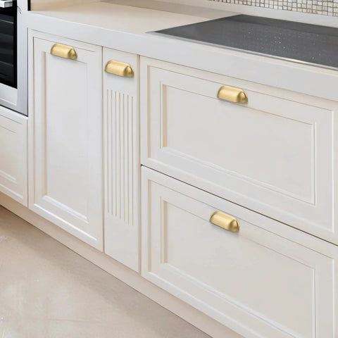 Brushed Matte Gold Brass Cabinet Drawer Pulls Pack Of Two And A Half Inch Center To Center Solid Knobs on kitchen cabinets