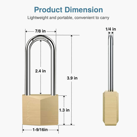 Dimensions of Keyed Padlock Waterproof Solid Brass Lock 2.6 Inch With Keys For Sheds Storage Units School Gym Lockers