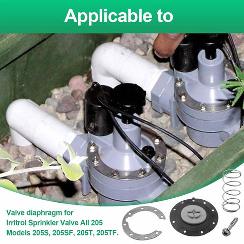 Valve diaphragm kit 100232 for Irritrol 205 series sprinkler valves; two gray assemblies with diaphragms and gaskets.