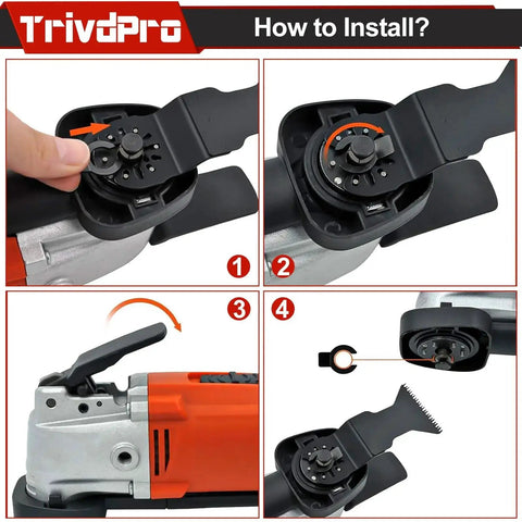 Installation steps for 100 Piece Oscillating Tool Blade Set For Metal Wood Plastic Pro Grade Titanium Blades And Curved Edge Blades Fits DeWalt.