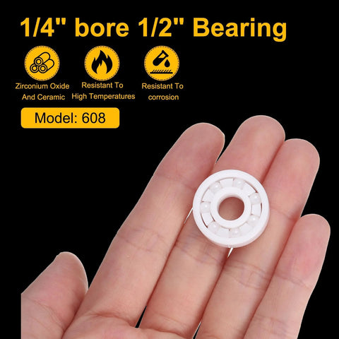 Uxcell 608 ceramic bearing, ABEC3, 8x22x7 mm, white zirconia ceramic, held between fingertips