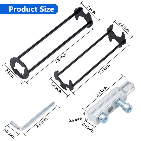 Basin Wrench And Broken Pipe Extractor Tool Set parts with measurements, including multi function wrenches and hex spanner.