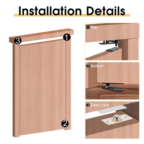 Hidden Pivot Door Hinge Kit Black 360 Degree Swing Hinges Heavy Duty 570 Lbs Load Bearing With Silent Operation installation view