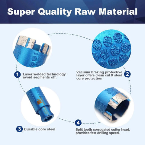 One And Three Eighths Inch Laser Welded Diamond Core Drill Bit For Granite Marble And Stone components and features