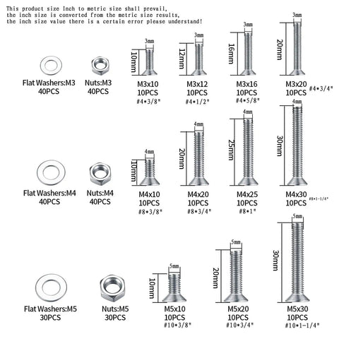 Must Have Assorted Stainless Steel Countersunk Head Hex Socket Screws Kit With Nuts And Washers M3 M4 M5 Metric Sizes Included