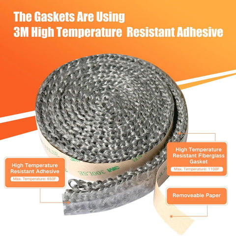 Self-adhesive fiberglass stove gasket tape, 1 in by 72 in, gray braided with removable paper backing.