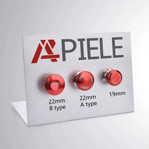 APIELE red 22mm metal emergency stop push button set on display board (B/A type).