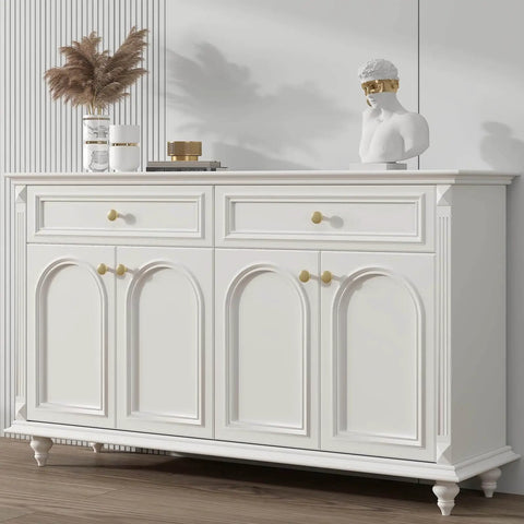 White dresser with Gold Cabinet Knobs Set, Round Brushed Brass Zinc Alloy Hardware For Dresser Drawer Cupboard, 25 Pack.