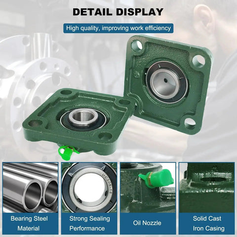Four Pack UCF205-16 Pillow Block Bearing Set With Square Flange Four Bolt Mount, Bearing Steel Construction, 1 Inch Bore
