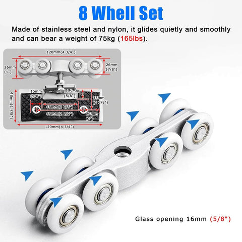 Aluminum Sliding Shower Door Track Kit With Rollers For Glass Doors 10-12 Mm Thick Durable Heavy-Duty Single Rail Replacement