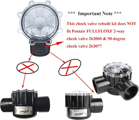 ATIE pool check valve rebuild kit for 263042; front view shows round clear-top valve with black PVC bodies, 1 pack