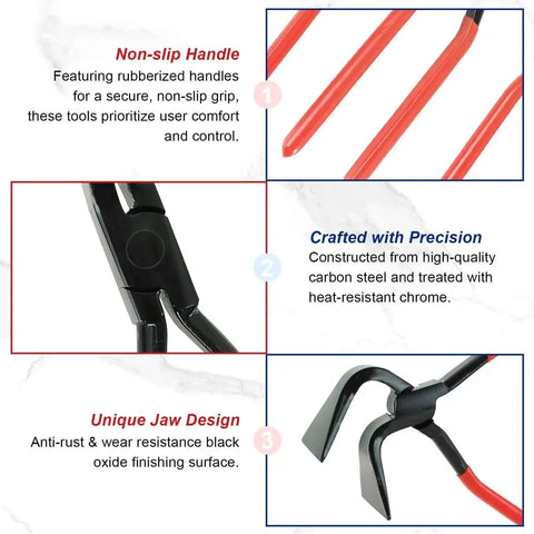 Three Piece Sheet Metal Bending Pliers Set For Roofers And Plumbers, ergonomic rubber grip, carbon steel, heat resistant finish