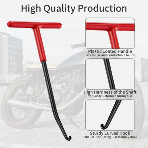 Two Pack Exhaust Spring Puller Tool T Handle For Motorcycle Dirt Bike Snowmobile, red T-handle, and curved black hook.