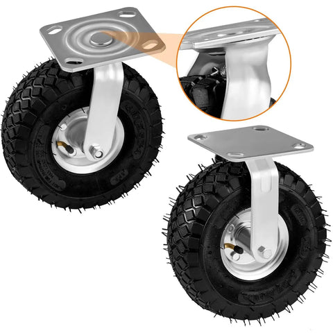 8 Inch Pneumatic Casters 4 Pack With 2 Swivel And 2 Rigid Heavy Duty Wheels 1200 Lbs Capacity Rubber Tread Casters close-up