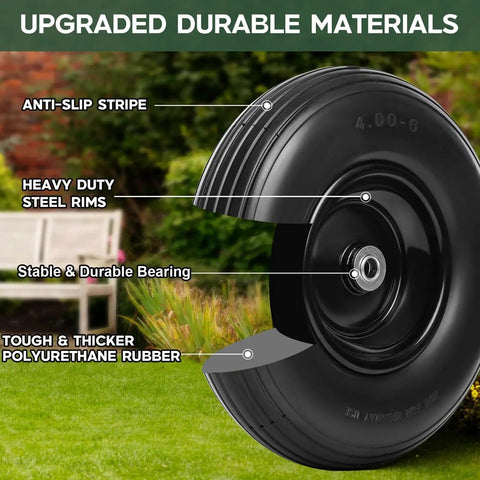 Cutaway view of 13 Inch Solid Flat Free Replacement Tire And Wheel 4.00-6 With Five Eighth Inch Axle Bore for outdoor use