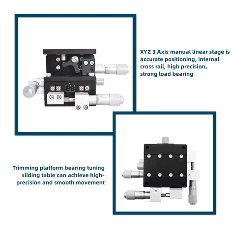 60 X 60mm XYZ 3 Axis Linear Stage With Manual Sliding Table For Optical Lab Precision Measurement, Aluminum Alloy Build, Trimming Bearing Tuning Platform