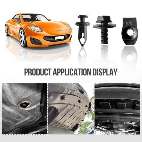 35Pcs Engine Under Cover Splash Shield Bolts Screws And Bumper Clips Kit With Extruded U Nuts installation display