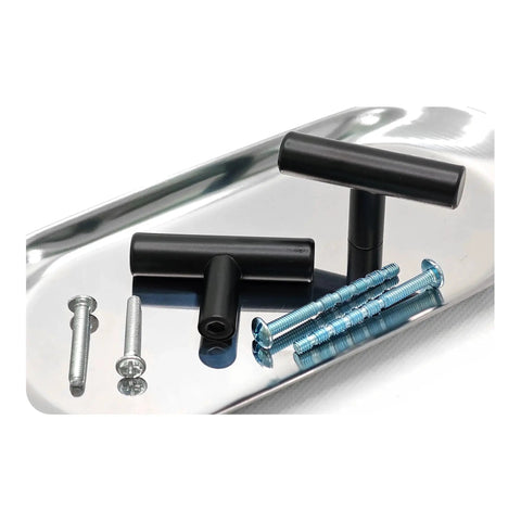 Six Pack 2 Inch T Bar Cabinet Knobs In Brushed Nickel Finish with screws on metal tray
