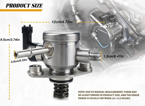Drop In High Pressure Fuel Pump For GM 2.4L 2010 To 2017 Vehicles Including Buick LaCrosse Verano Regal Chevrolet Equinox Malibu Impala Captiva Sport And GMC Terrain Replaces 12639694 HM10008 12641847 Workhorse shown with dimensions