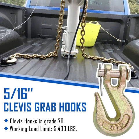 Clevis Grab Hooks 5 16 Inch Grade 70 Forged Steel 5400 LB WLL Tow Chain 10 Pack on truck bed