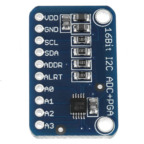 Sixteen Bit I2C Analog To Digital Converter Development Board With Programmable Gain Amplifier And High Precision ADC Module