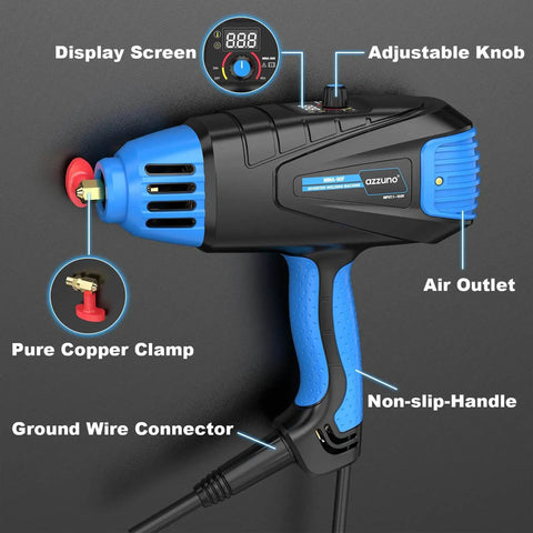 Side view of Portable Arc Welding Gun 110V 90A Stick Welder with IGBT Inverter, showing display screen and adjustable knob.