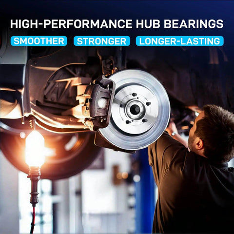 Technician installing front wheel hub bearing assembly 2-pack for Chevy Impala 2000-2011, Uplander; Pontiac Grand Prix 1997-2008.