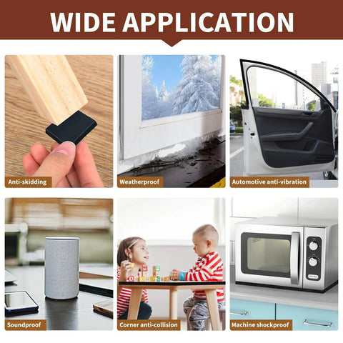Collage of various uses for Self-Adhesive Thin Foam Weather Stripping Tape 1/2 Inch Wide by 1/16 Inch Thick, 33 Ft Long